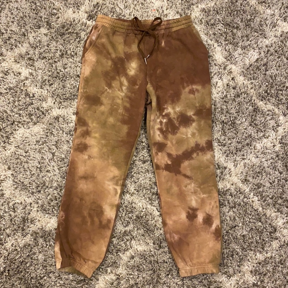 Hand Dyed Taupe Brown Fleece Joggers High Rise XS S One of a Kind